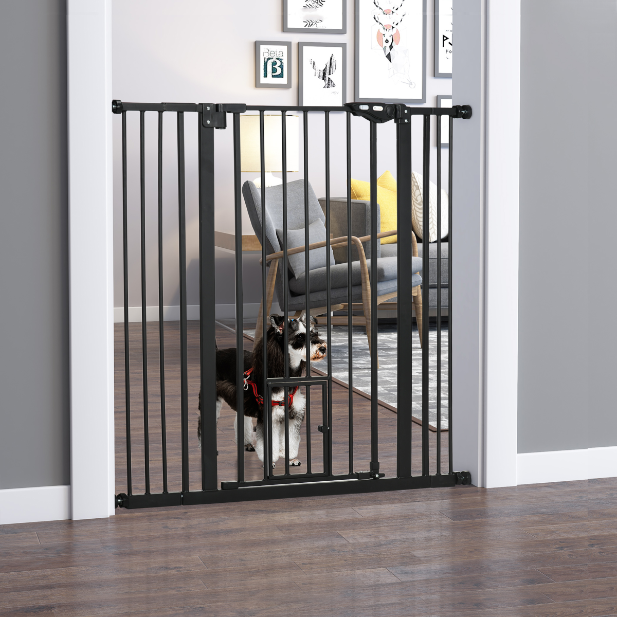 cortex-london-windsor-pawhut-extra-tall-dog-gate-cat-door-auto-close-stairs-74-101-cm
