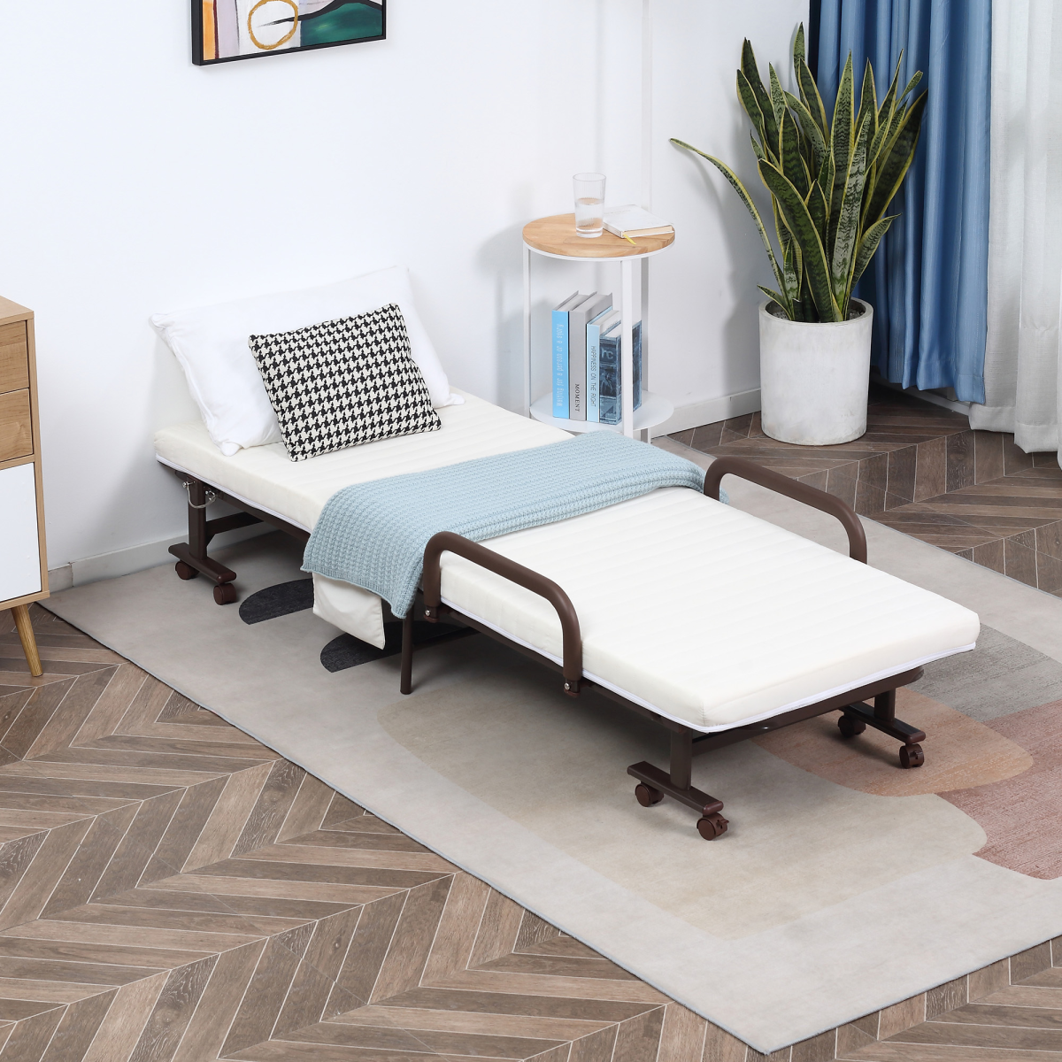 cortex-london-windsor-brown-folding-guest-bed-with-mattress-and-wheels