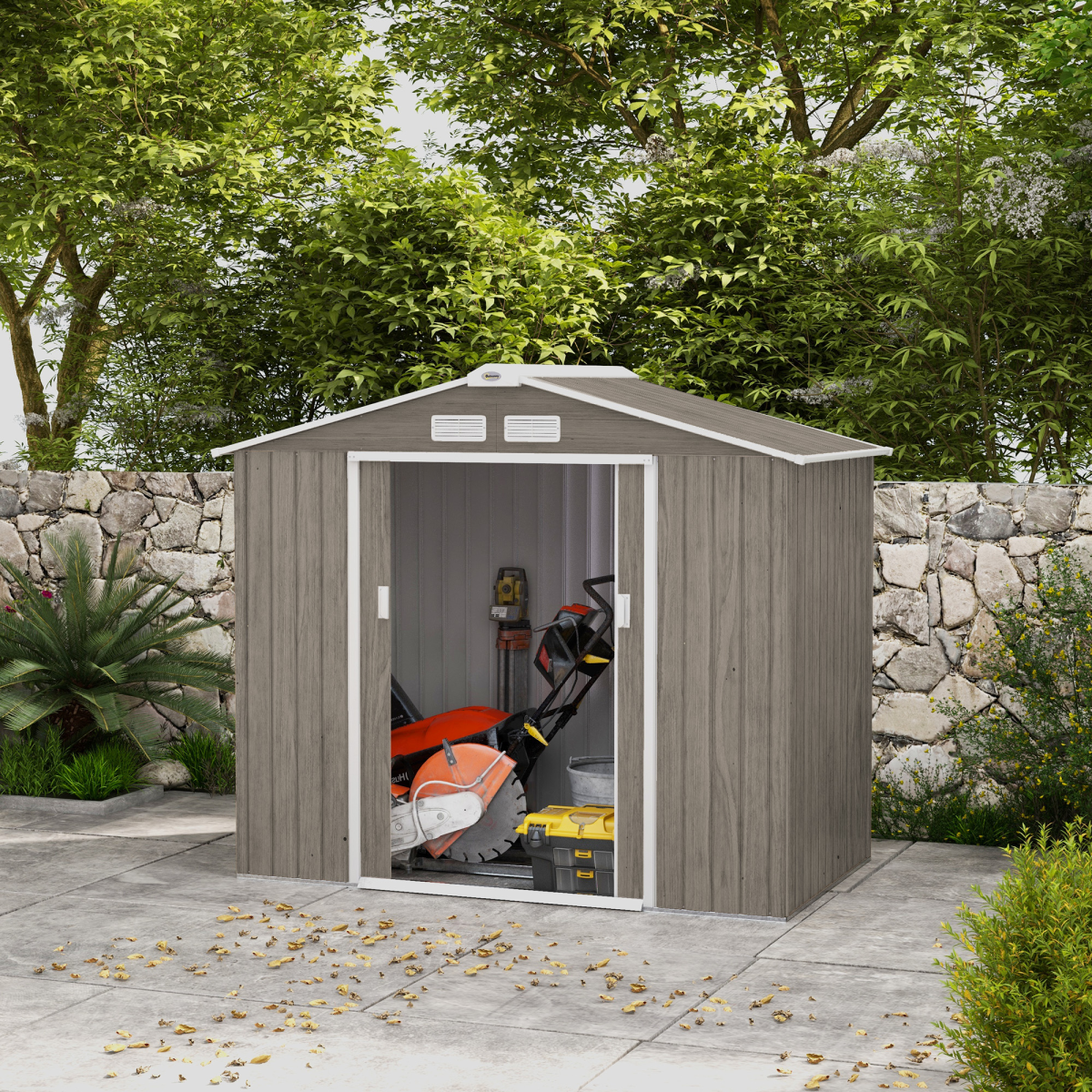 cortex-london-windsor-light-brown-galvanised-steel-garden-shed-locking-sliding-double-door