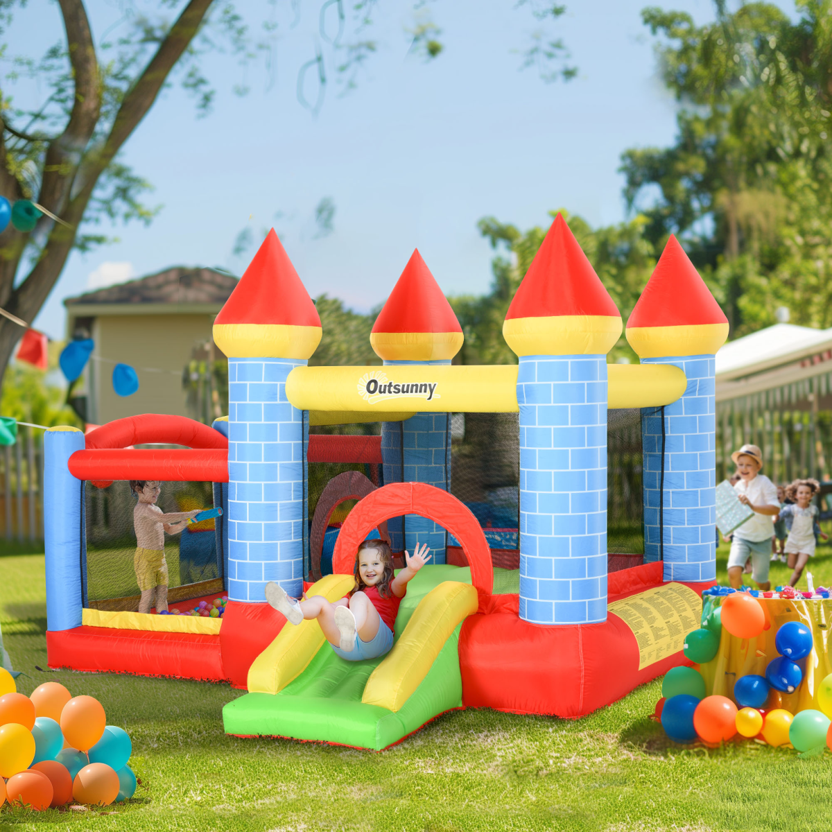 cortex-london-windsor-four-in-one-bouncy-castle-slide-pool-with-blower-multicolour