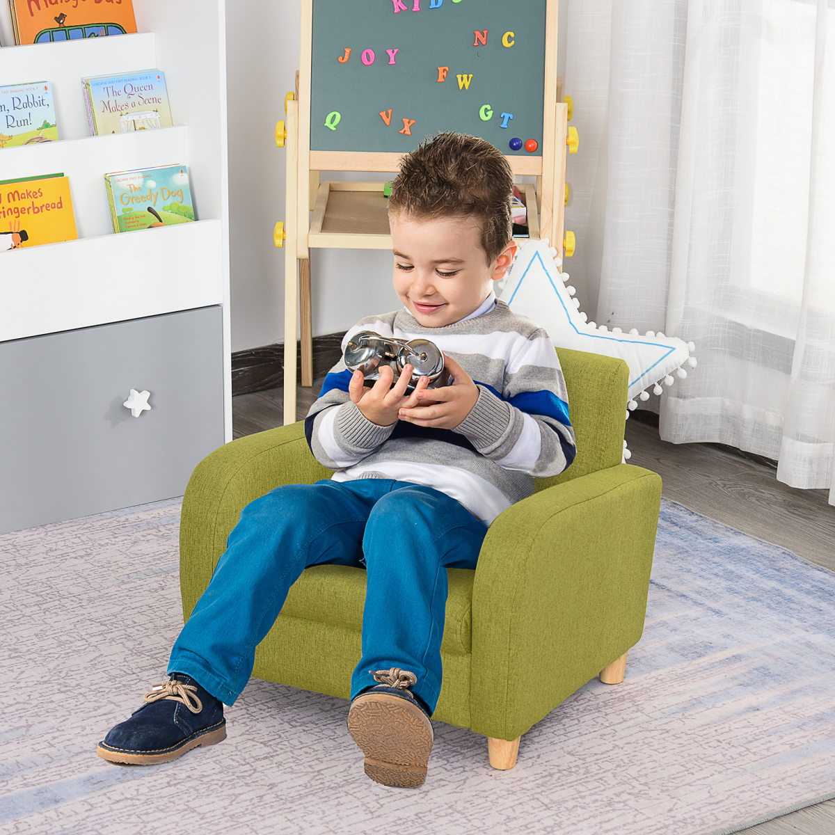cortex-london-kensington-green-childrens-linen-armchair-wood-frame-padding-seat