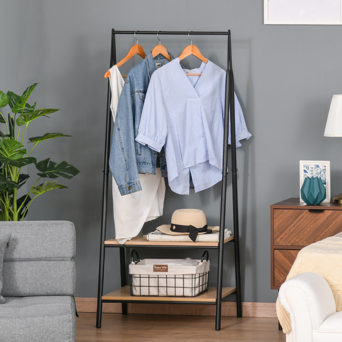 cortex-london-york-149cm-two-tier-garment-rack-black-wood-grain