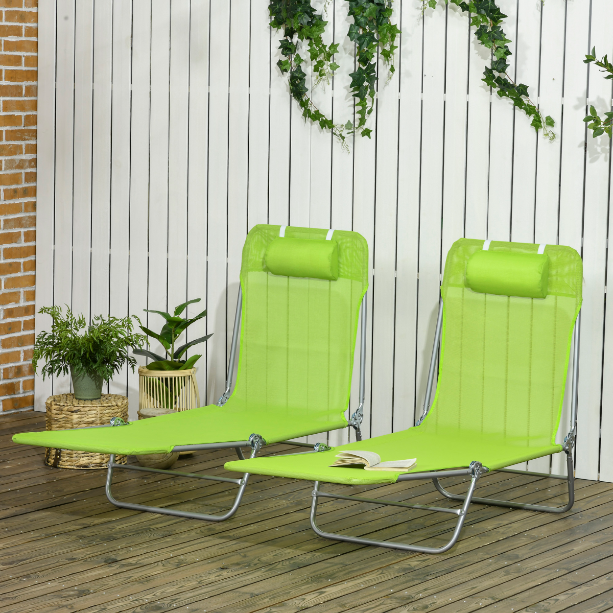 cortex-london-brighton-green-folding-sun-loungers-set-of-2-adjustable-backrest-pillow