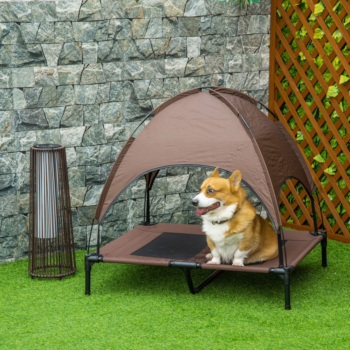 cortex-london-windsor-92cm-outdoor-elevated-dog-bed-canopy-coffee