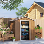 Outsunny 6.5x3.5ft Metal Garden Shed for Garden, Brown Wood Effect