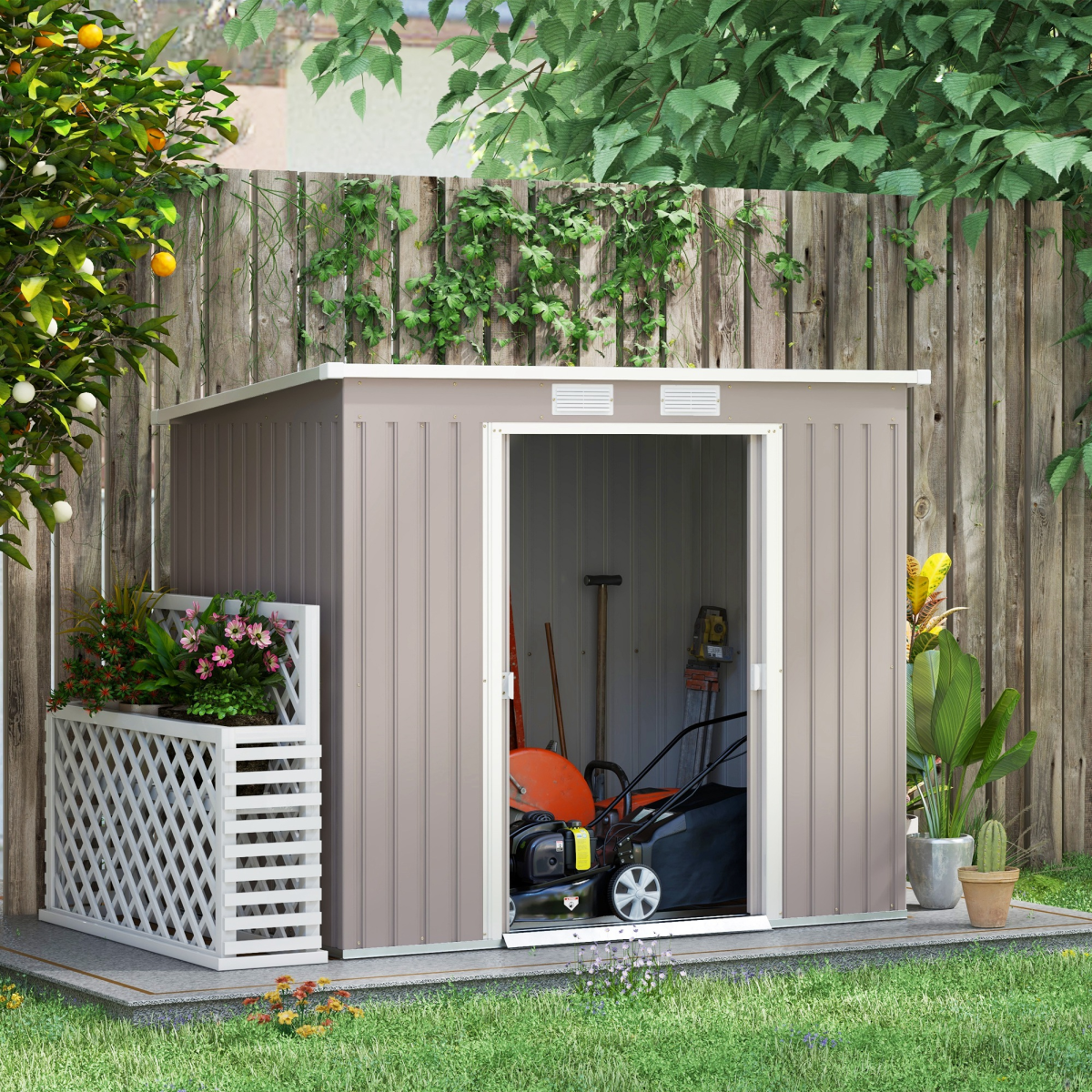 cortex-london-york-metal-garden-storage-shed-double-door-ventilation-grey