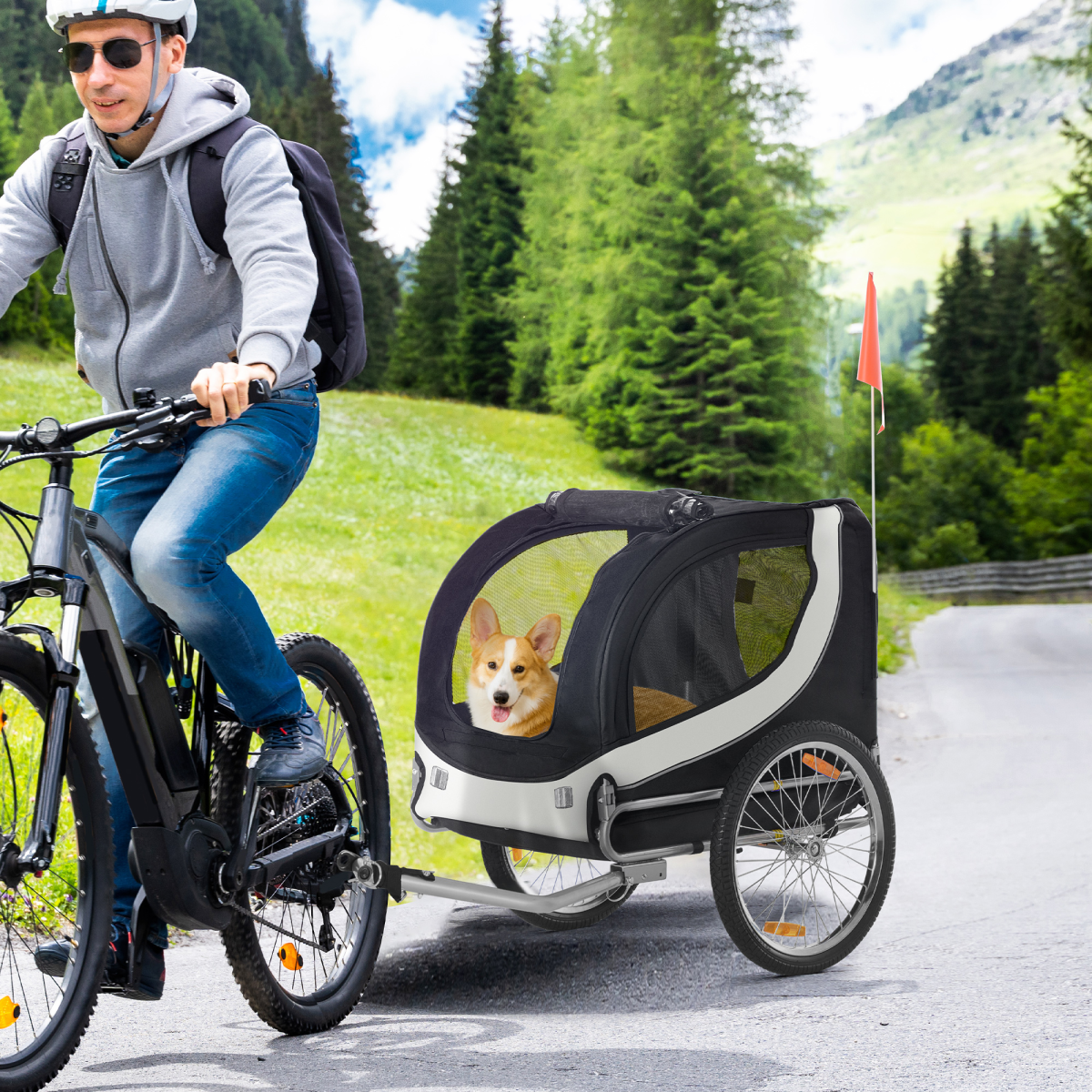 Pet Bicycle Trailer Dog Cat Bike Carrier Water Resistant Travel Steel Black