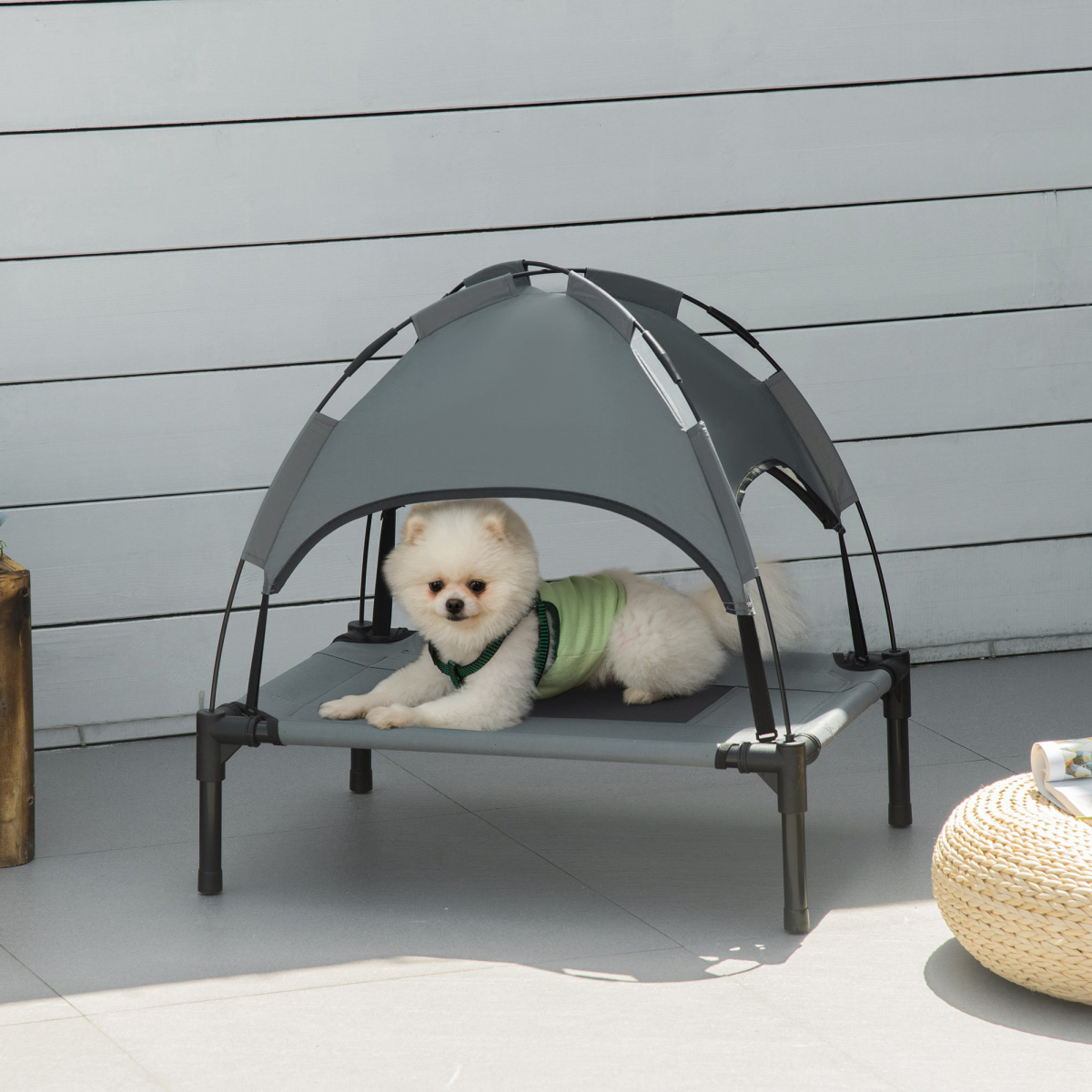 cortex-london-windsor-61cm-elevated-dog-bed-uv-canopy-grey-pawhut