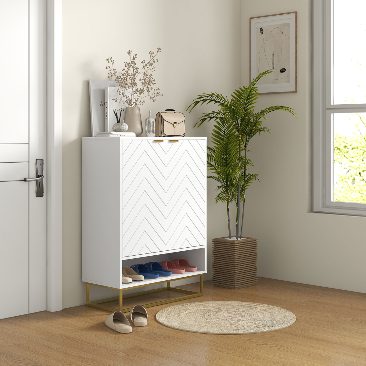 cortex-london-windsor-chevron-12-pair-shoe-cabinet-white-gold-tone-mdf-steel