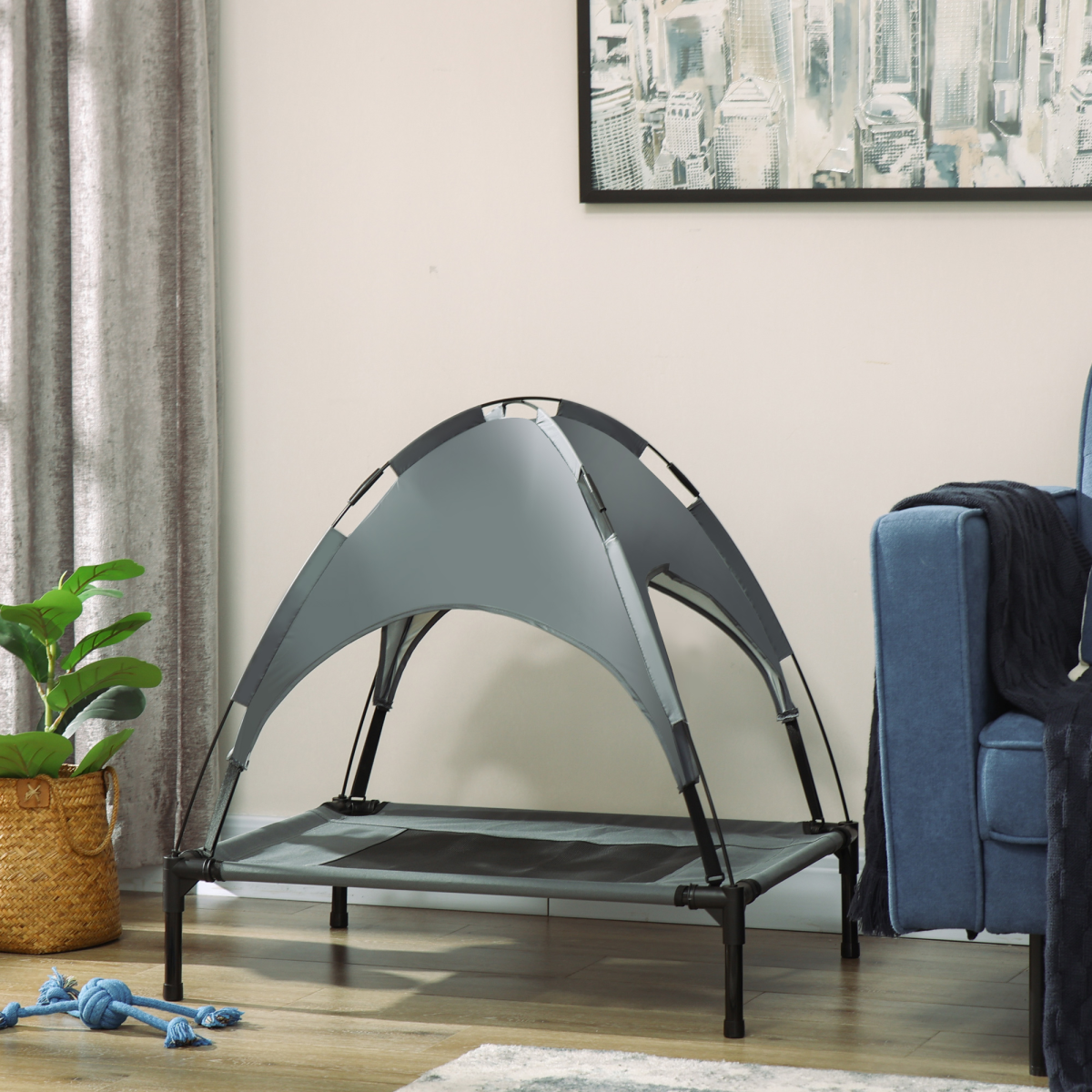 cortex-london-york-cooling-elevated-dog-bed-canopy-grey-pawhut