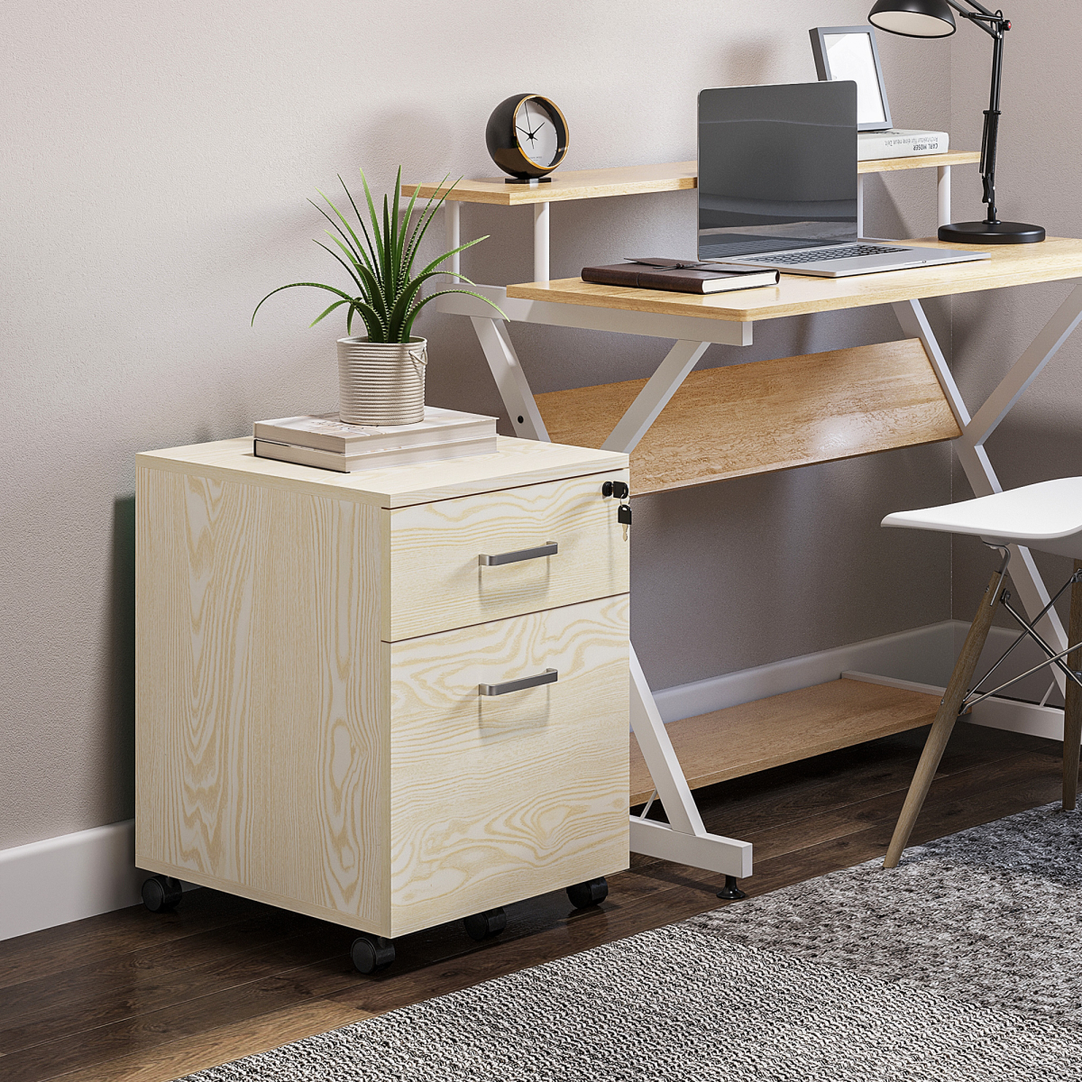 cortex-london-york-oak-2-drawer-locking-filing-cabinet-5-wheels