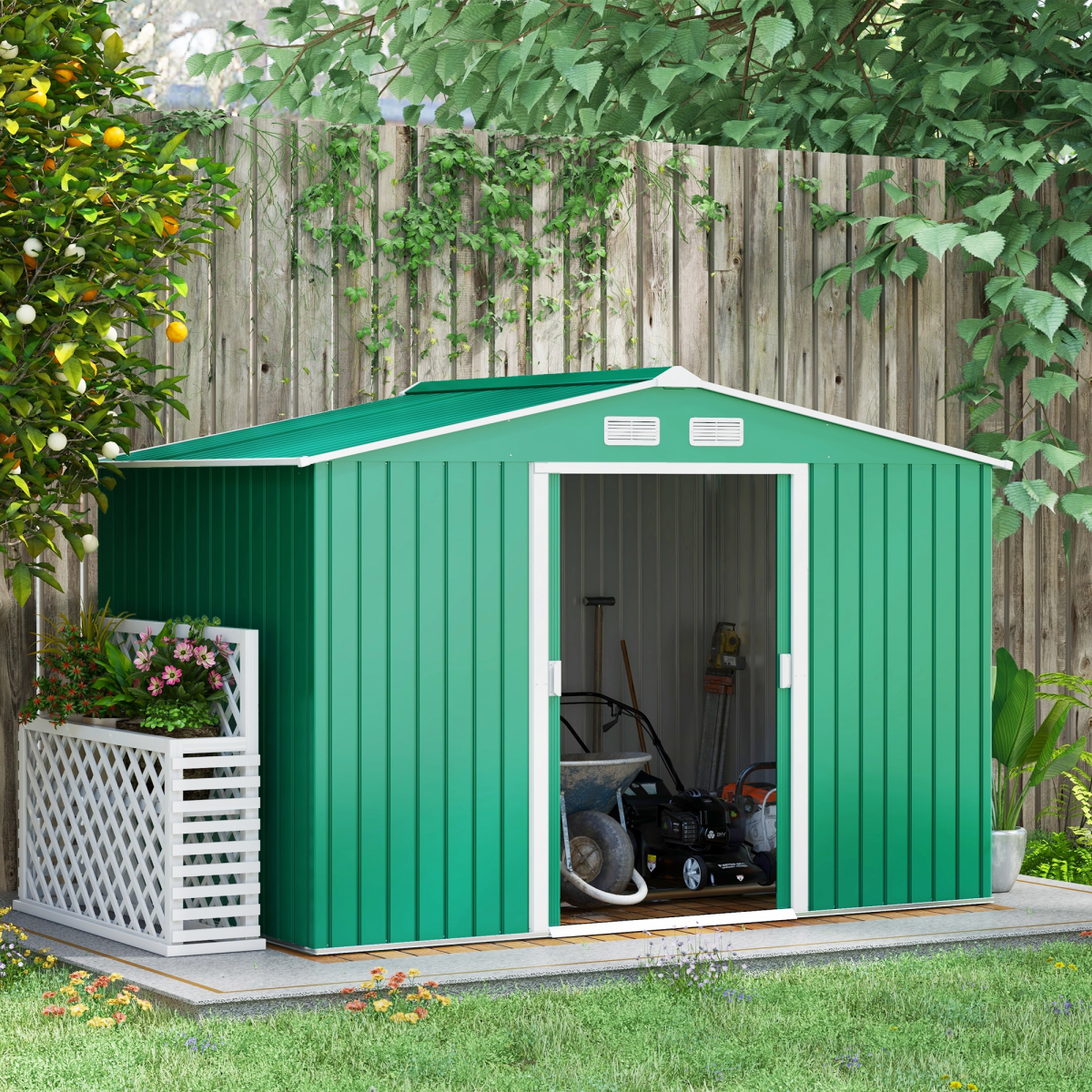 cortex-london-windsor-9x6-ft-metal-garden-storage-shed-green