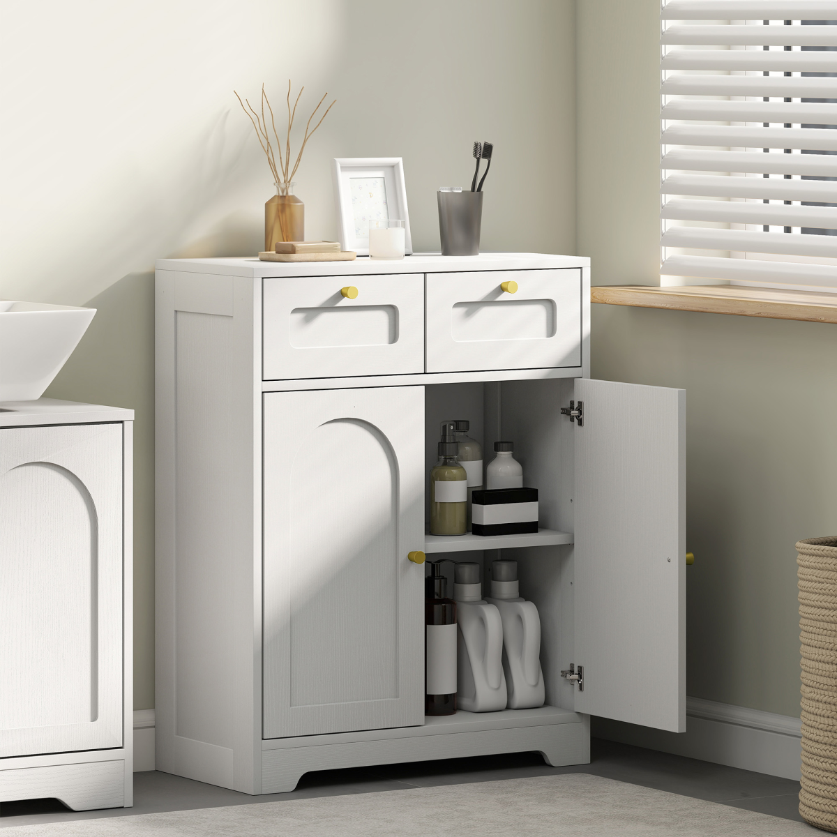 HOMCOM Bathroom Floor Cabinet, Bathroom Storage Unit with 2 Doors, White