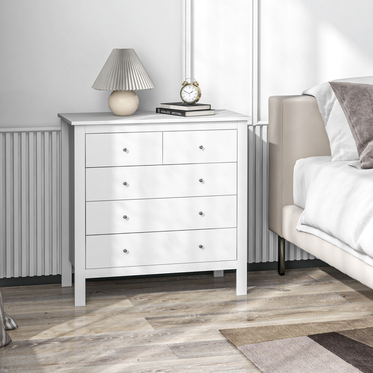 cortex-london-york-white-five-drawer-chest-of-drawers