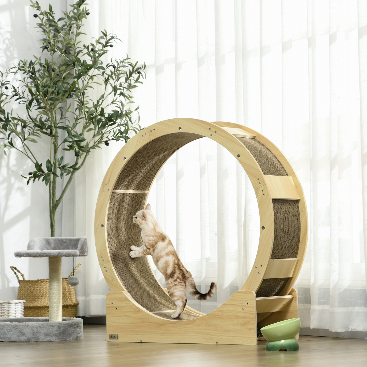 cortex-london-windsor-oak-cat-exercise-wheel-with-brake-scratching-pads