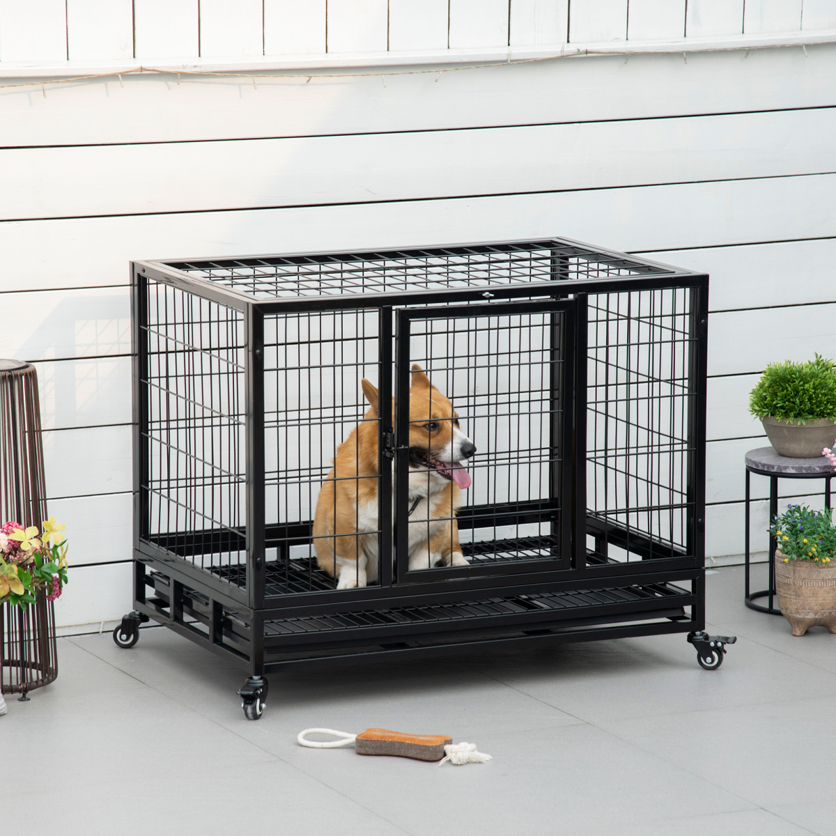 cortex-london-windsor-heavy-duty-metal-dog-cage-wheels-crate-tray-black
