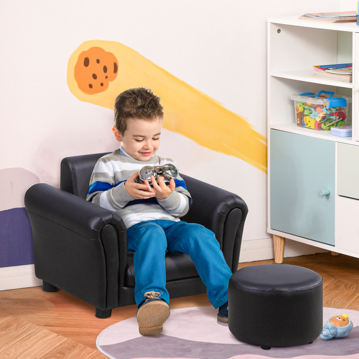 cortex-london-windsor-kids-black-sofa-chair-and-footstool-set