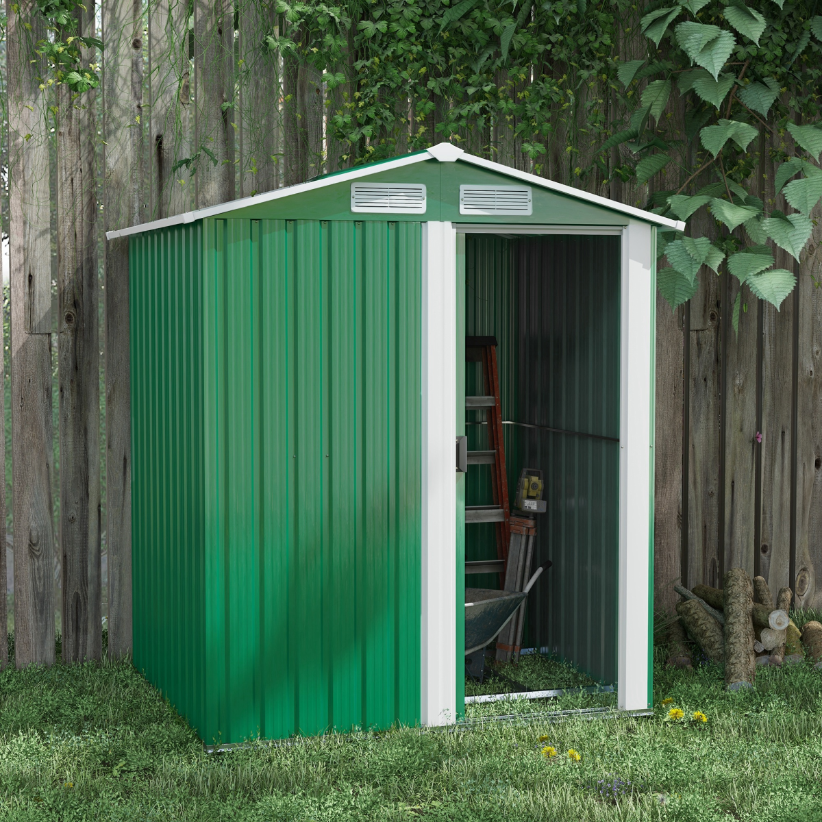 cortex-london-windsor-metal-garden-storage-shed-sliding-door-green-white