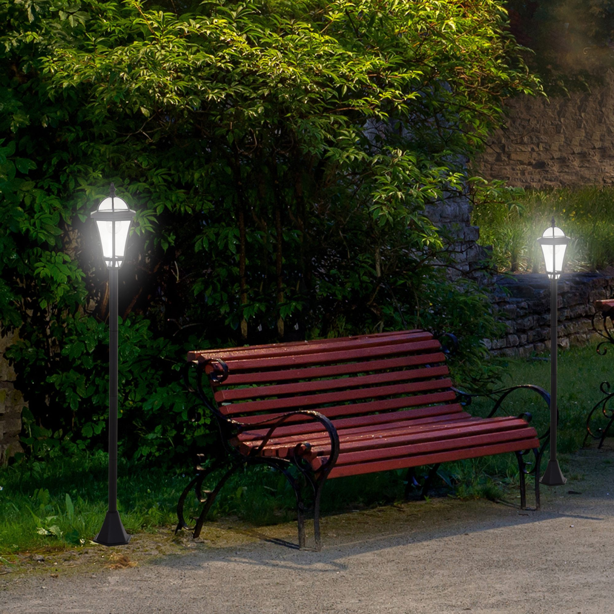 2 PCS LED Garden Lights Lamp Post Solar Powered Lantern black