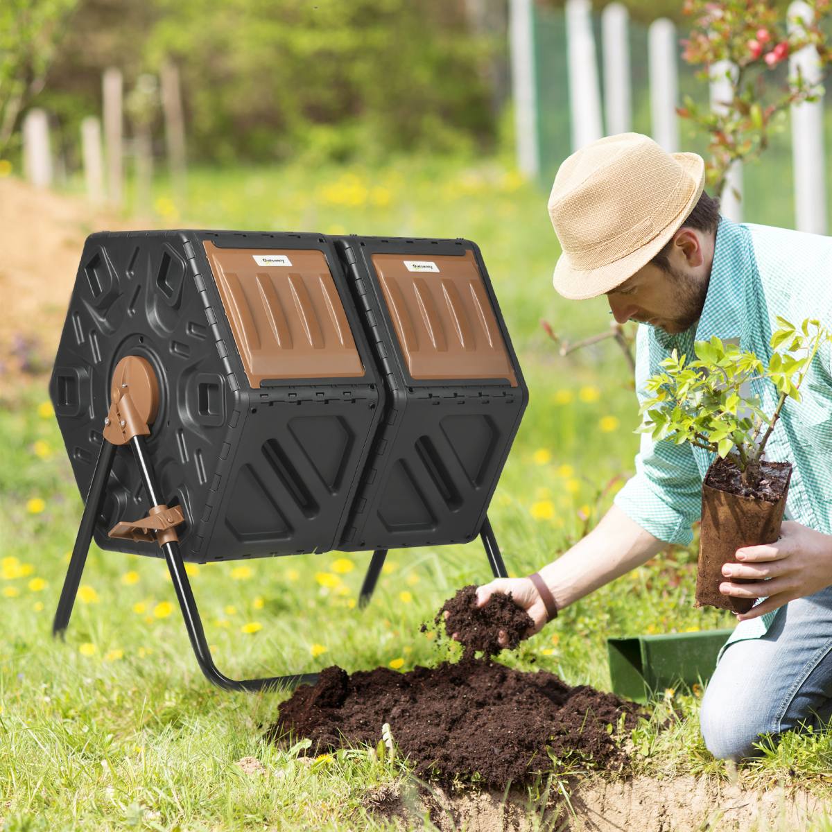 cortex-london-york-130l-dual-chamber-rotating-compost-bin-dark-brown-black