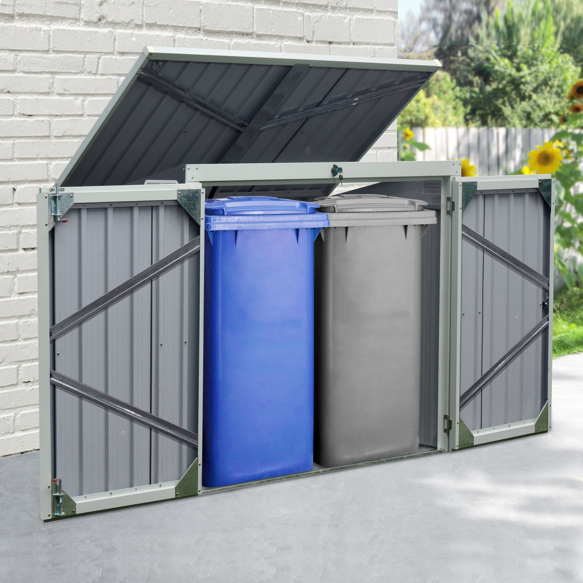 cortex-london-windsor-steel-wheelie-bin-storage-shed-double-door-lid