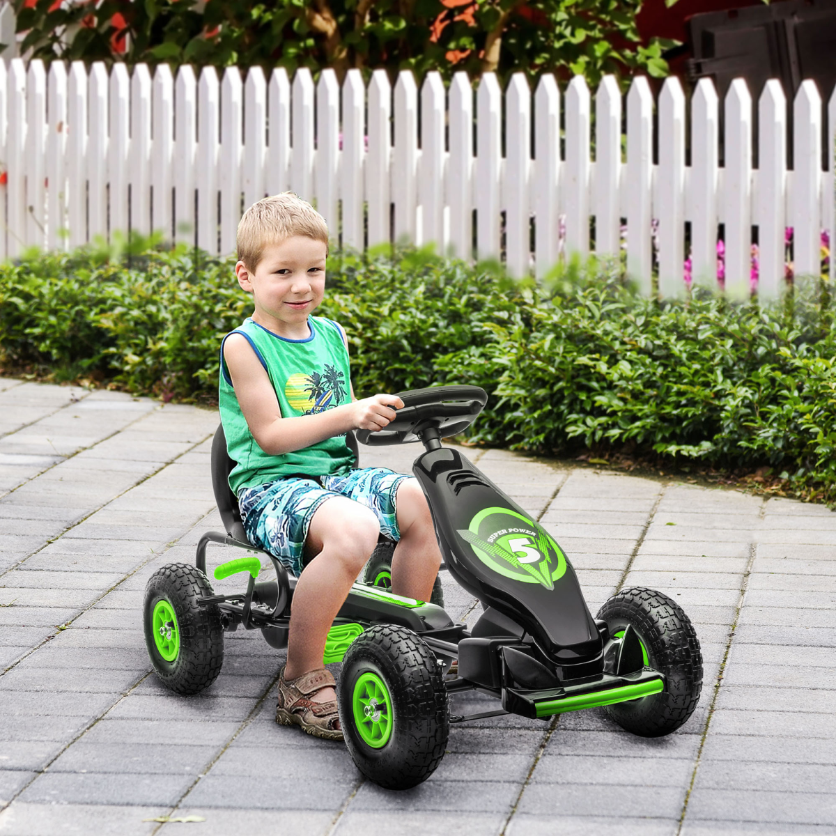 cortex-london-windsor-childrens-pedal-go-kart-green-rubber-wheels