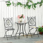 3Pc Mosaic Tile Garden Bistro Set Folding Chairs