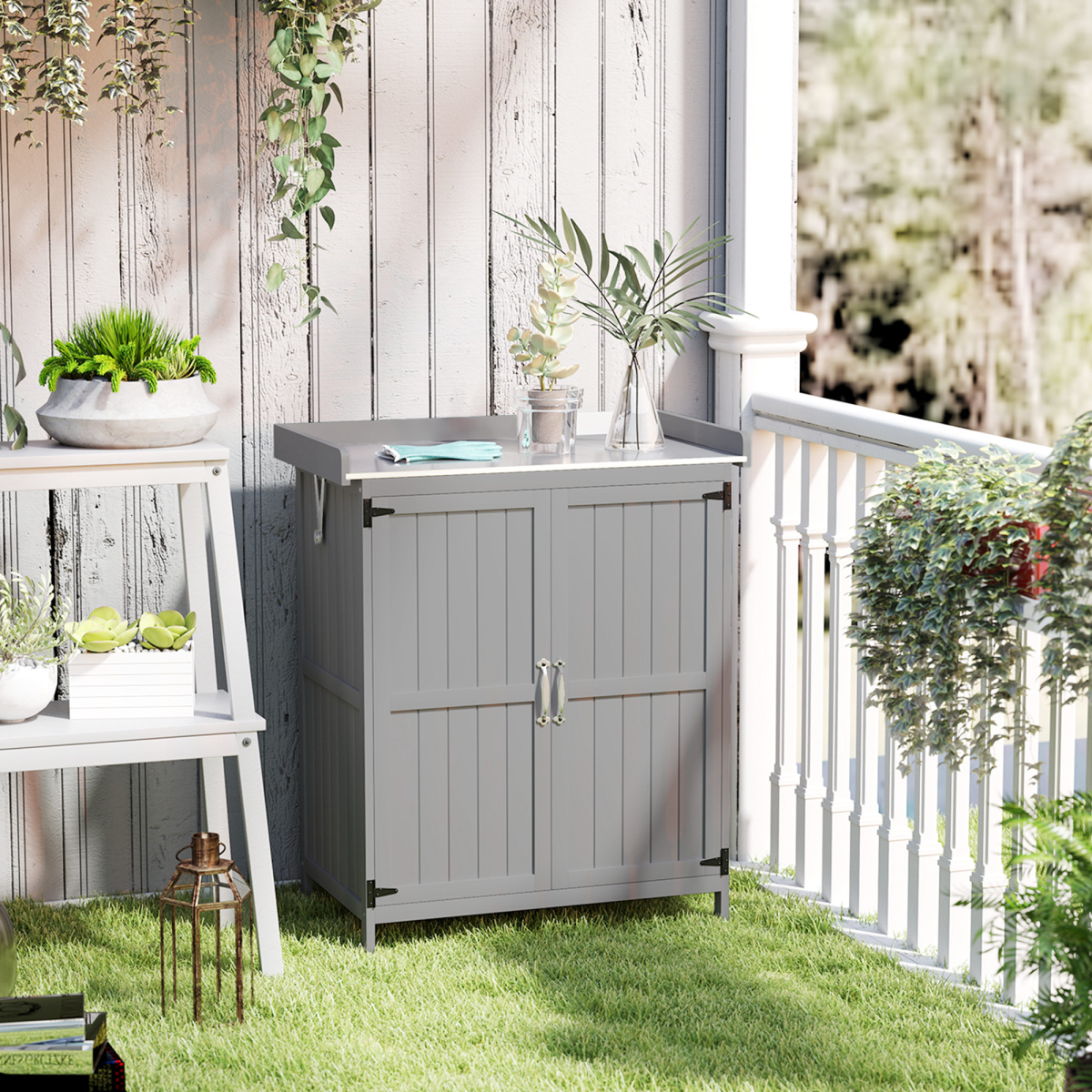 cortex-london-windsor-garden-storage-workbench-grey-fir-wood-stainless-steel-top