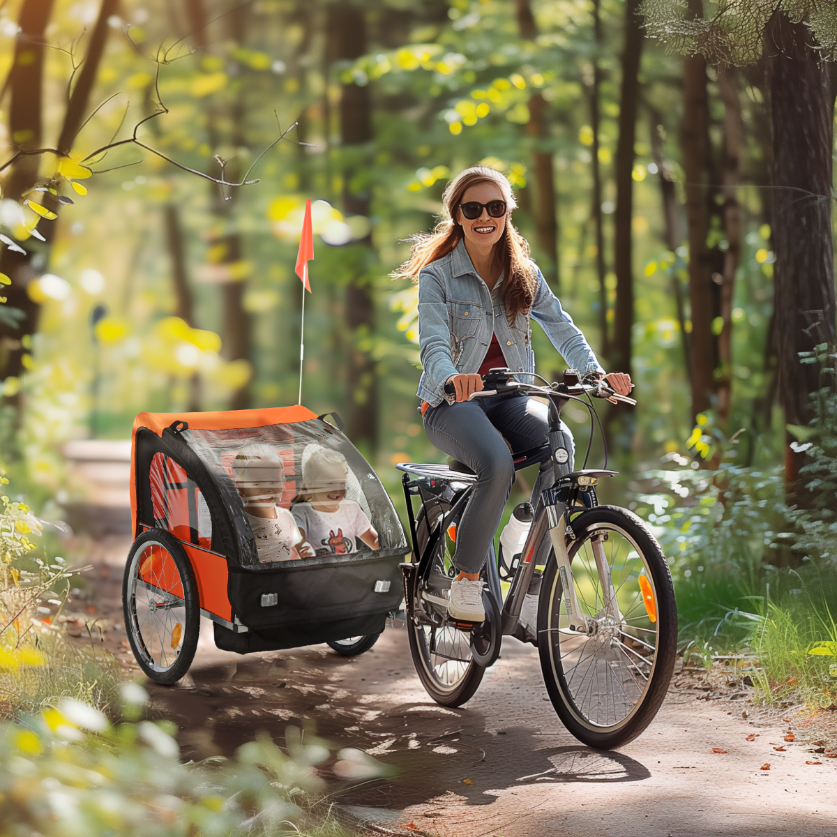 cortex-london-windsor-orange-two-seat-child-bike-trailer-steel-frame