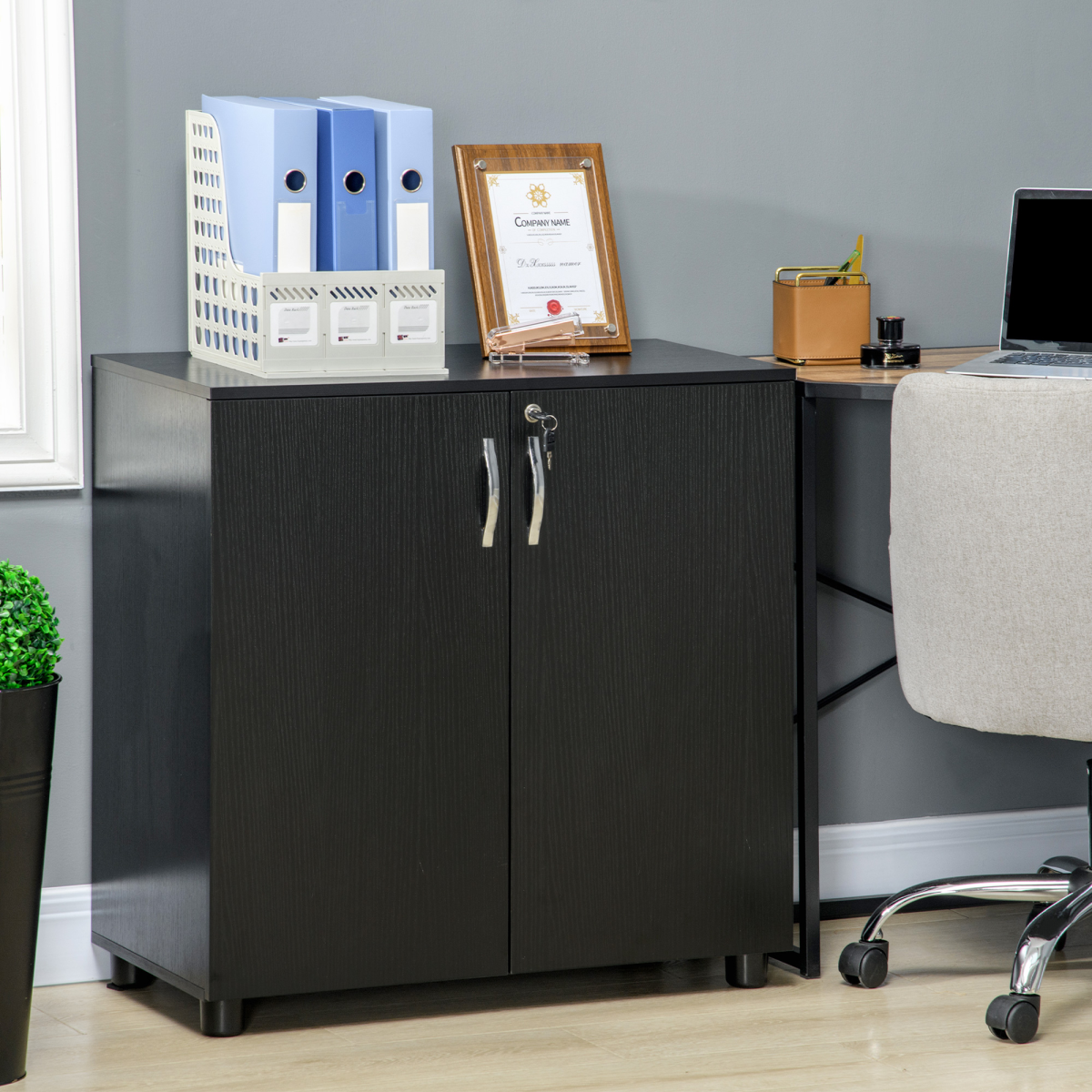 cortex-london-windsor-two-tier-locking-office-storage-cabinet-black
