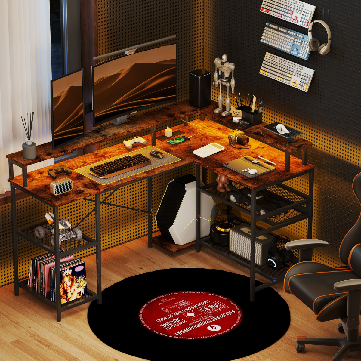 cortex-london-windsor-l-shaped-gaming-desk-led-lights-power-outlets-rustic-brown