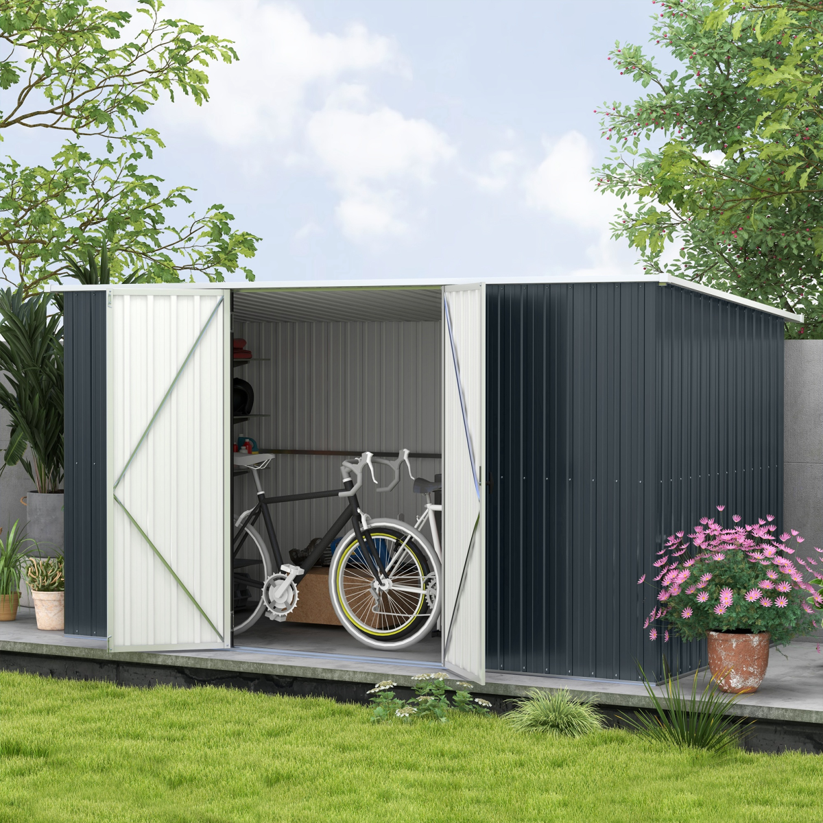 cortex-london-windsor-galvanised-steel-garden-shed-grey-lockable-doors