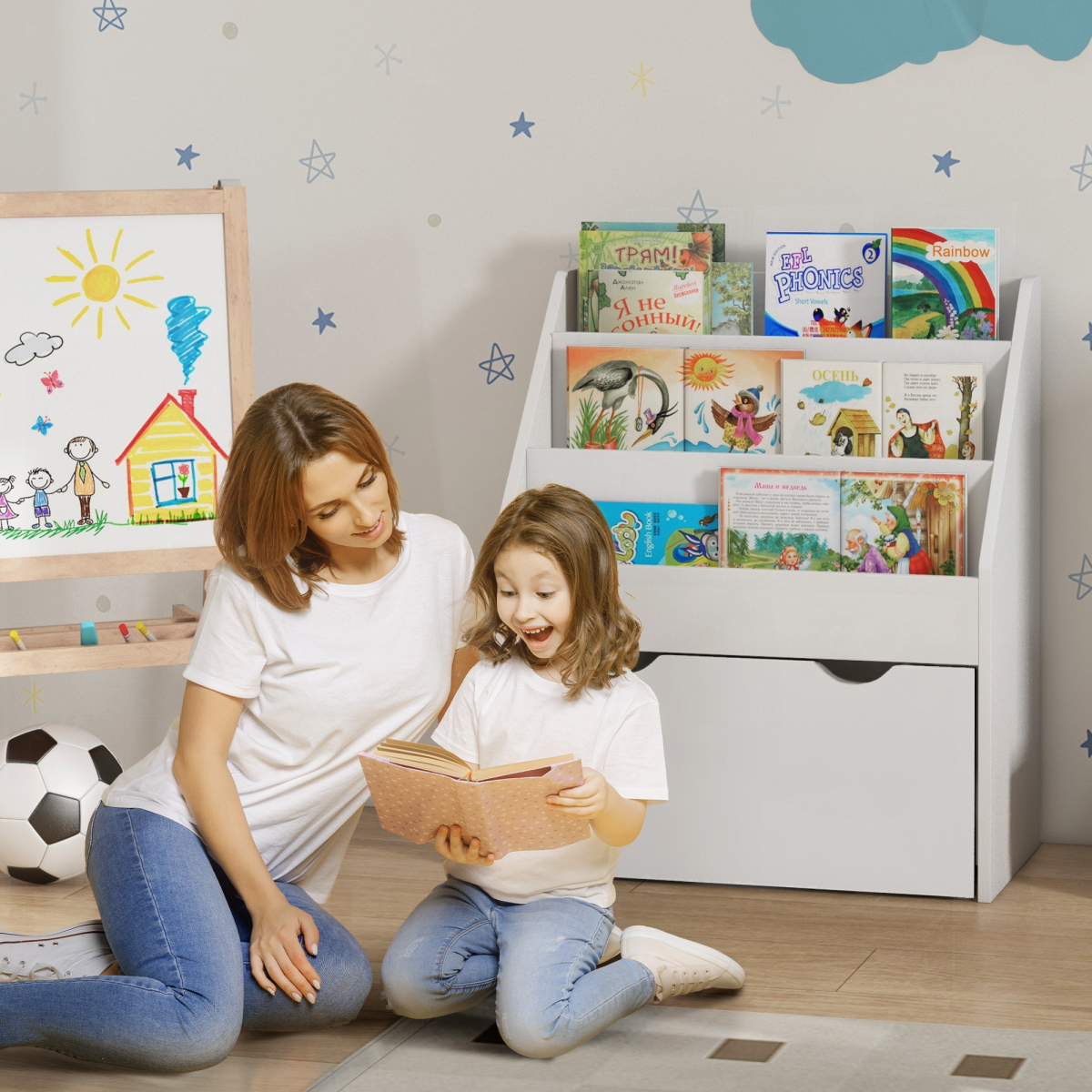 cortex-london-kensington-kids-bookcase-white-mdf-three-tier-shelves-drawer