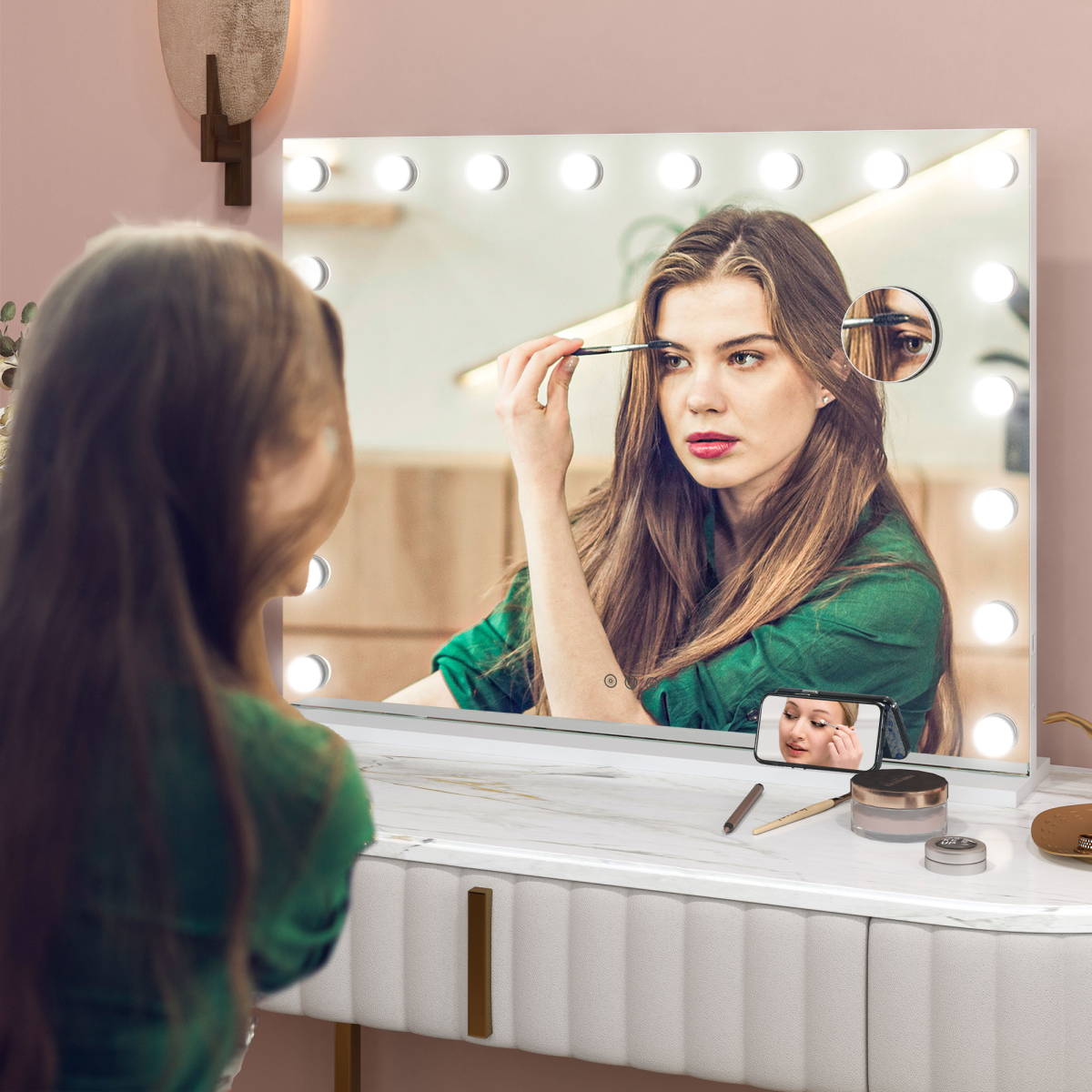 HOMCOM Hollywood Vanity Mirror with Lights, 10X Magnifying, USB Port, White