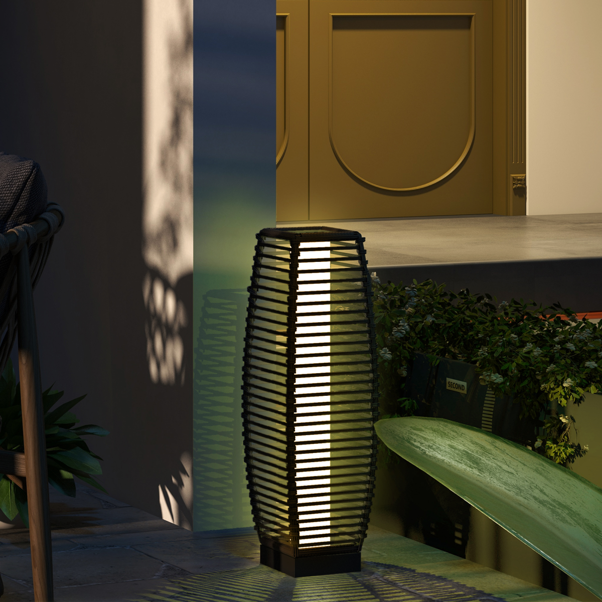 Outsunny Rattan Solar Floor Lamp with Auto On/Off LED Light for Porch Yard Grey