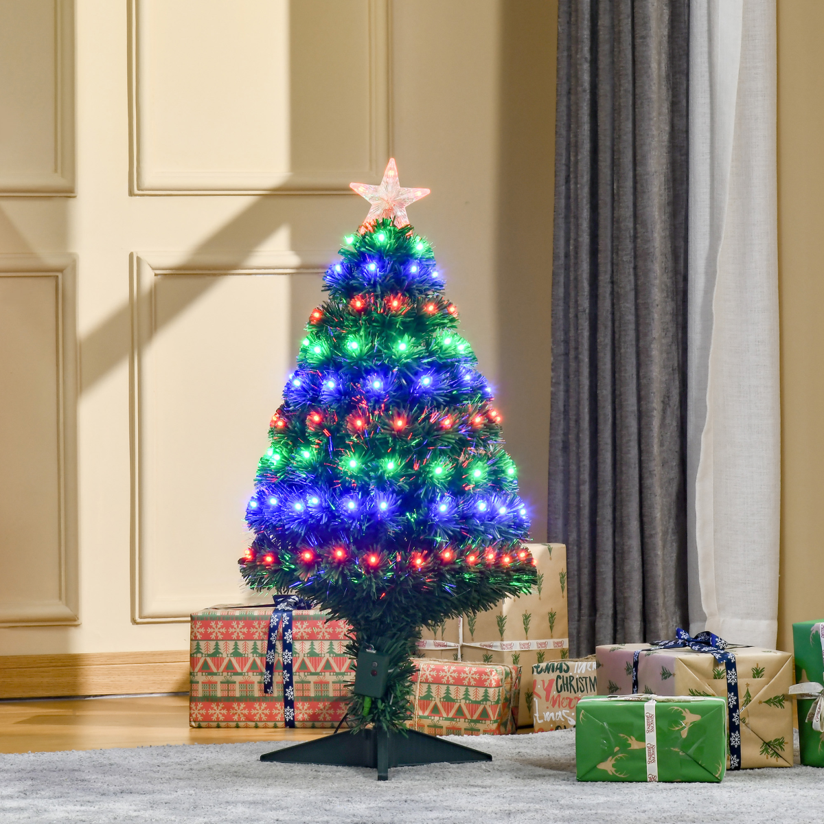 3ft Prelit Artificial Christmas Tree with Multi-Coloured Fiber Optic LED Green