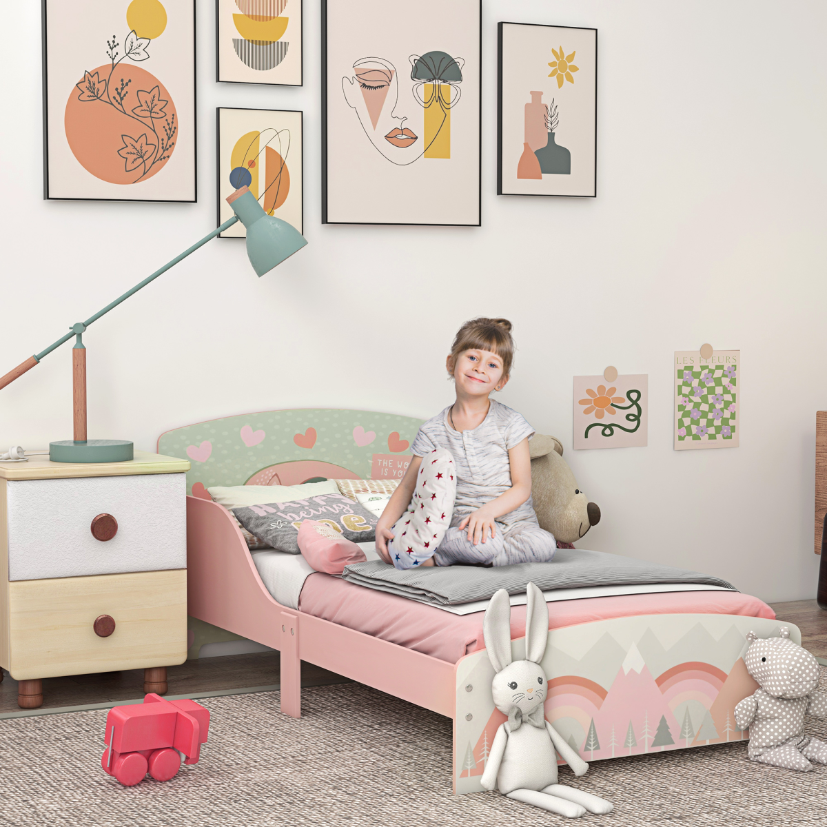 cortex-london-windsor-pink-toddler-bed-frame-animal-design-ages-3-to-6