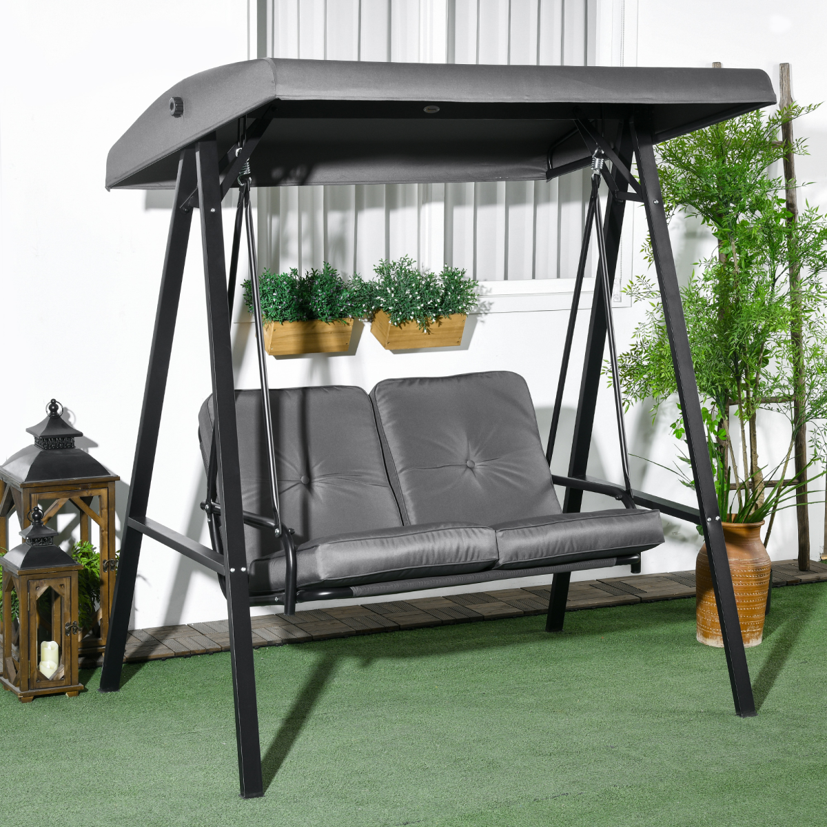 cortex-london-windsor-dark-grey-two-seater-garden-swing-chair-adjustable-canopy