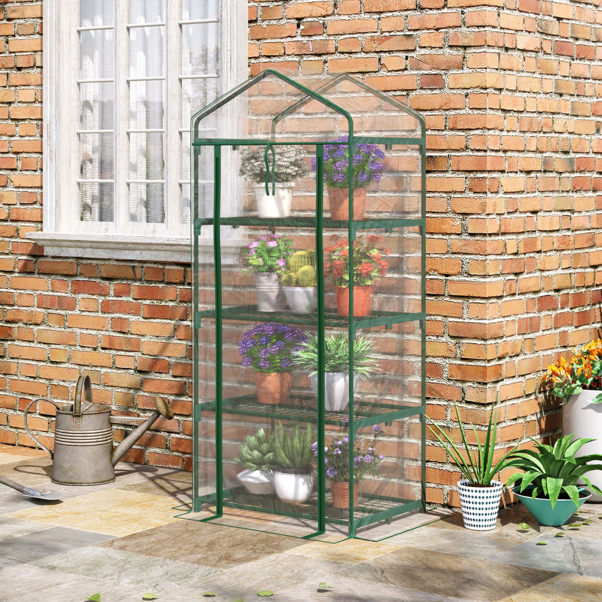 cortex-london-kensington-four-tier-mini-portable-greenhouse-clear-pvc-cover-metal-frame