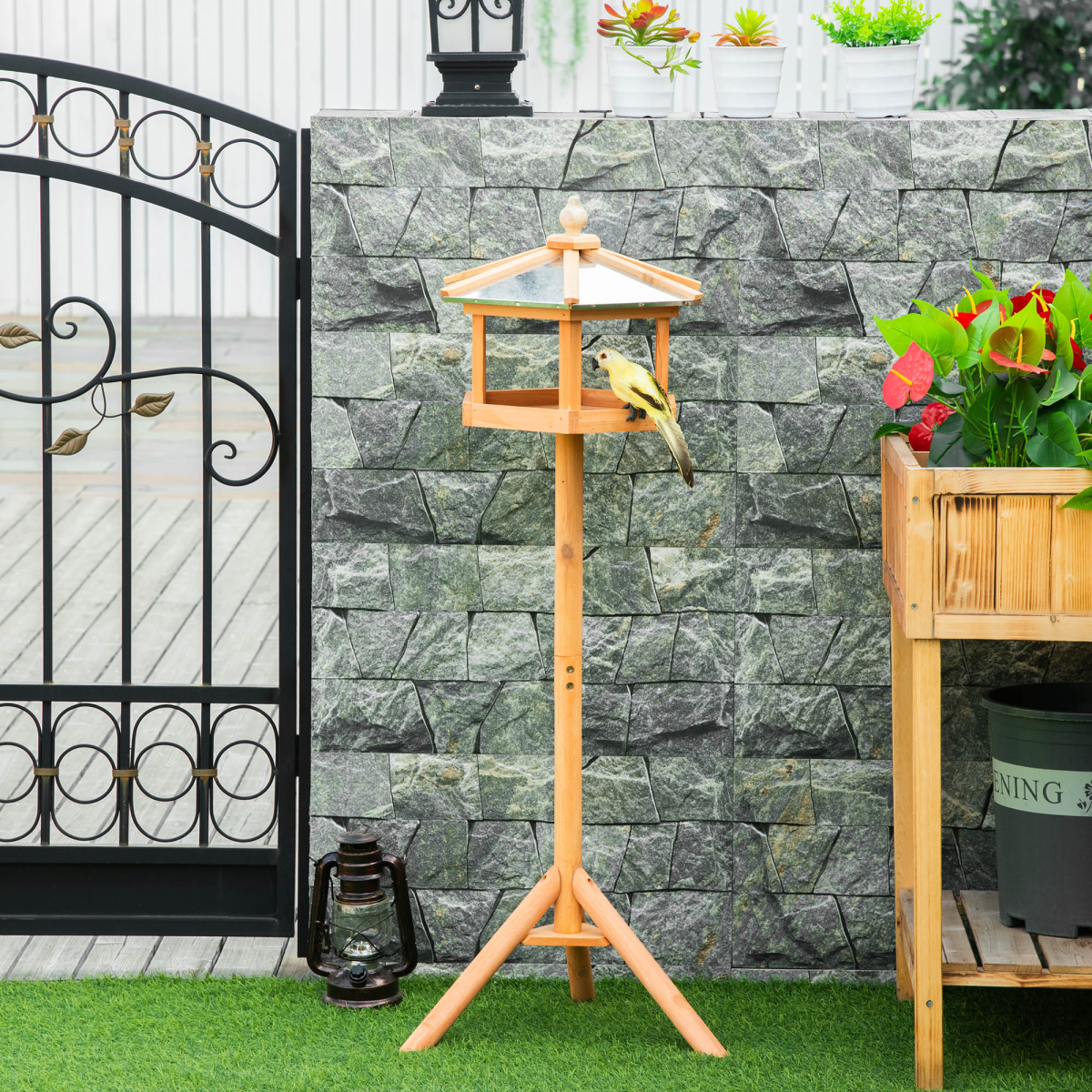 Bird Stand Feeder Table Feeding Station Garden Wood Coop Parrot Nesting Stand