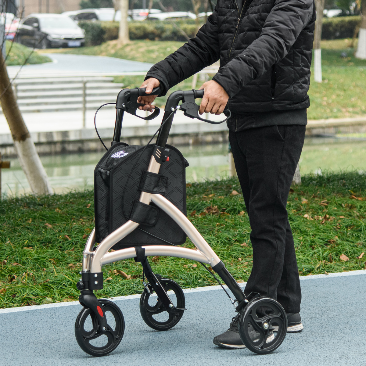cortex-london-windsor-gold-aluminium-three-wheel-rollator-storage-bag