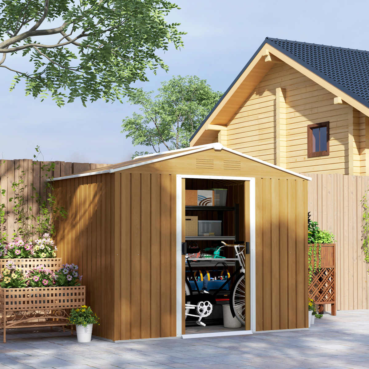 cortex-london-windsor-8-x-6ft-garden-storage-shed-double-door-chocolate-wood-effect