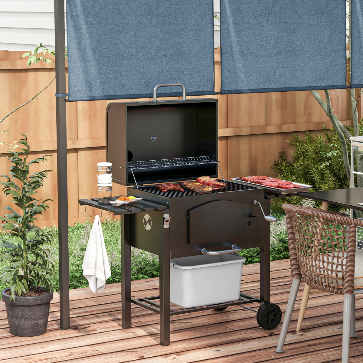 cortex-london-windsor-charcoal-grill-bbq-trolley-smoker-thermometer-black