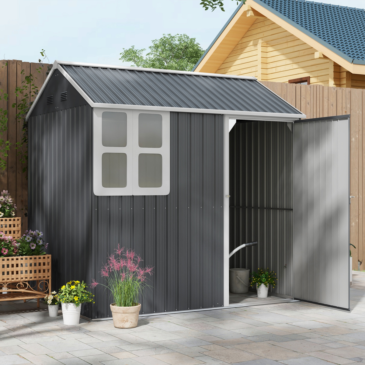 cortex-london-windsor-galvanised-steel-storage-shed-7x6ft-dark-grey-white