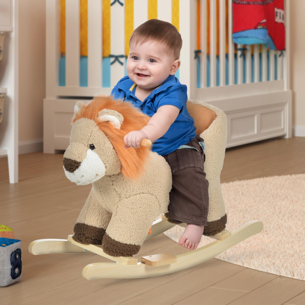 cortex-london-windsor-kids-rocking-lion-plush-ride-on-seat-sound-button-wood-base-seat-belt