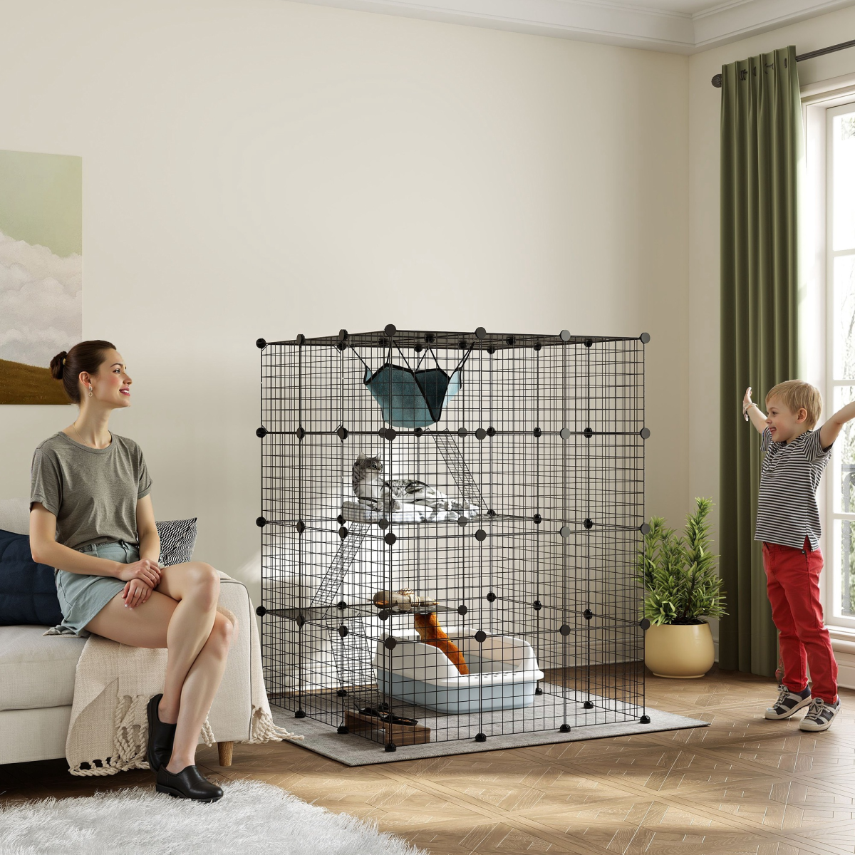 cortex-london-windsor-diy-four-tier-black-cat-cage-with-hammock-ramps-and-doors