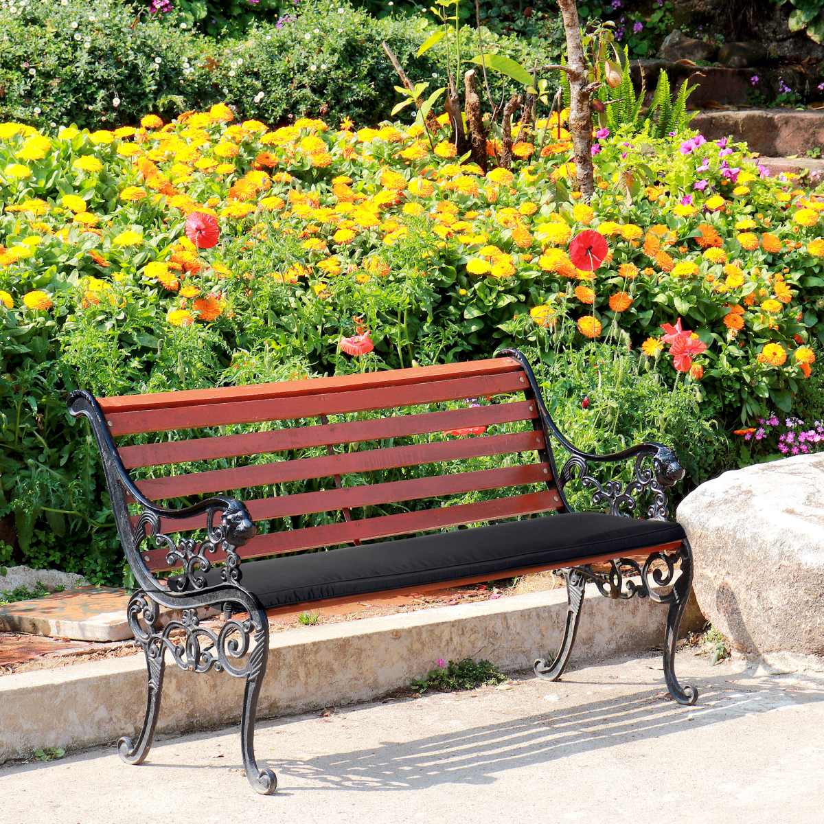 cortex-london-bath-bench-two-seater-black-polyester-cover-cotton-filled-cushion
