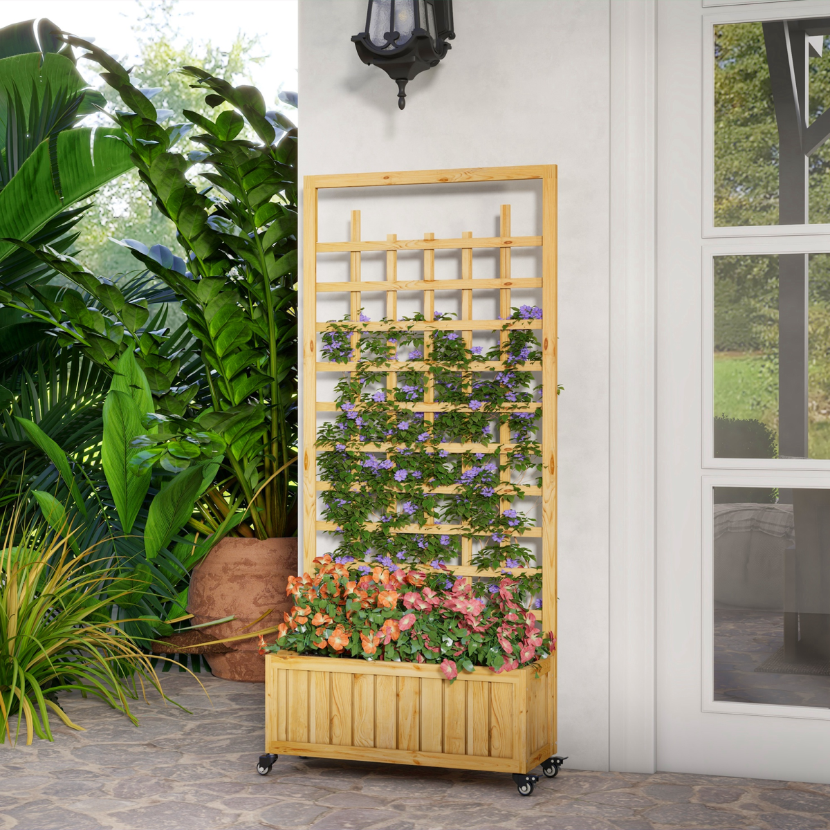 cortex-london-windsor-outsunny-fir-wood-trellis-planter-raised-garden-bed-wheels