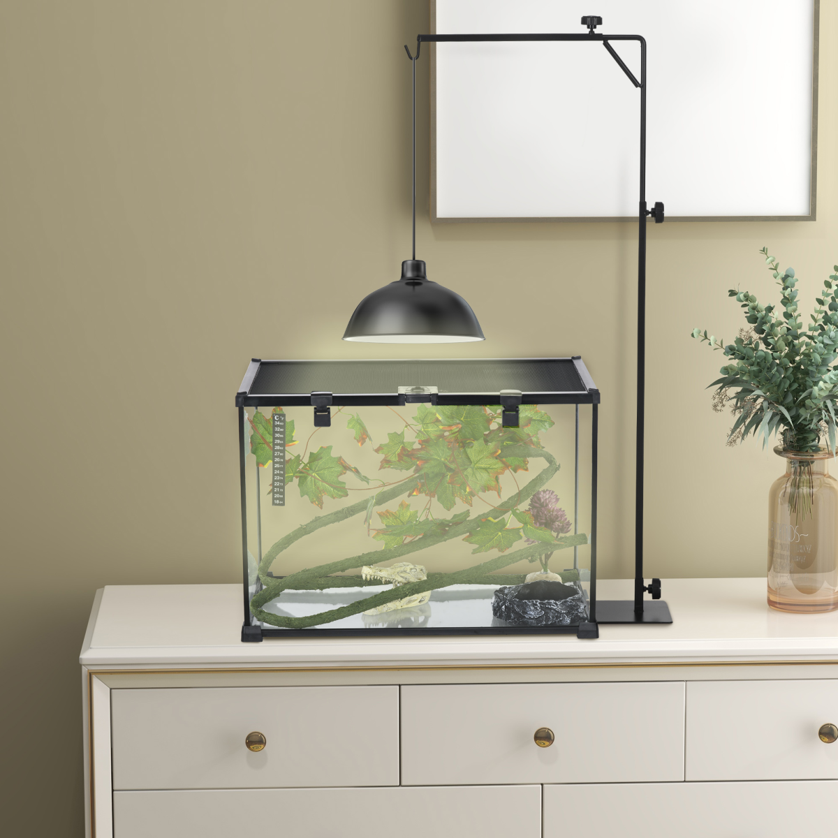 cortex-london-pawhut-reptile-lamp-stand-adjustable-steel-black