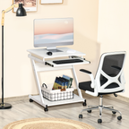 Computer Desk with 4 Moving Wheels Sliding Keyboard Tray White